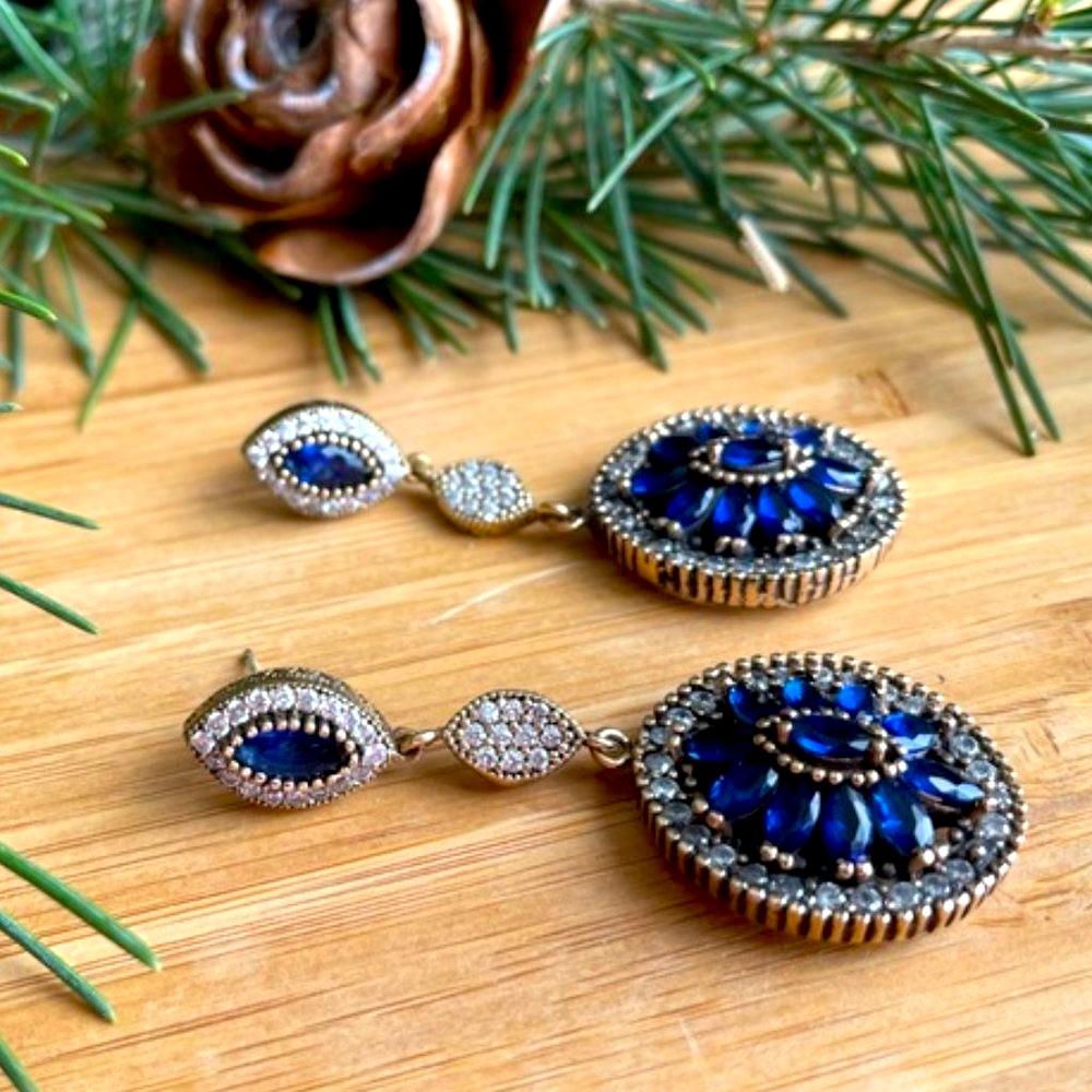 925 Sterling Silver, Sapphire & Topaz Drop Earrings